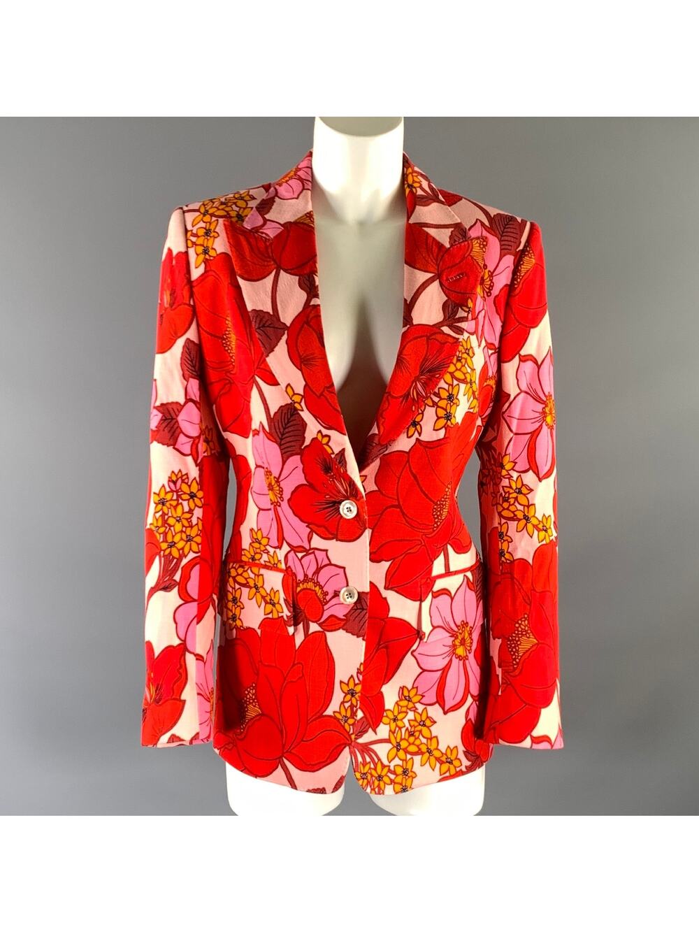 TOM FORD Size XS Pink Orange Floral Peak Lapel Jacket Indoor Blazer